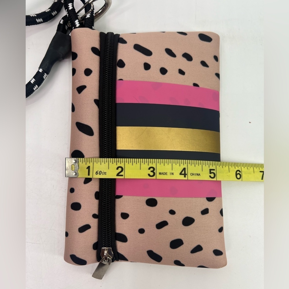Large Neoprene Tote Bag and Wristlet Spring Fawn Blush Dots Pink Navy Stripes - Picture 13 of 15